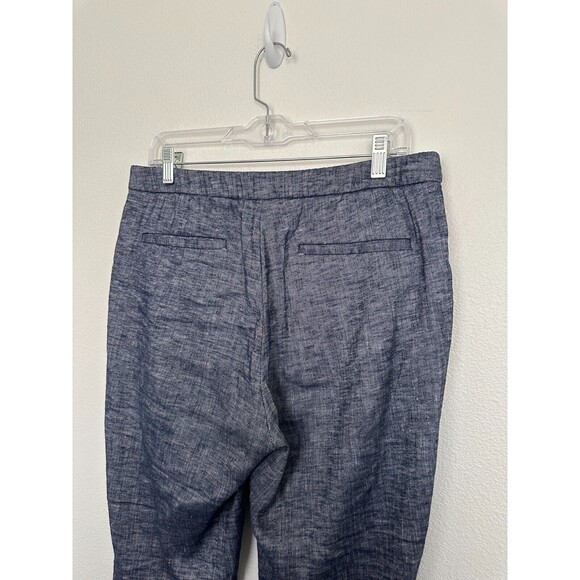 Theory Women's Thaniel Tierra Wash Linen Blend Ankle Trousers Blue Elastic Sz 10 - Picture 6 of 8